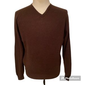 DANE LEWIS MENS SWEATER V-NECK BROWN CASHMERE LONG SLEEVE SIZE M